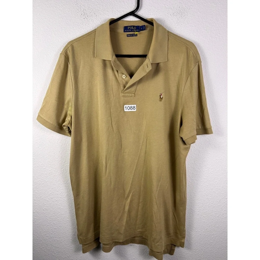 Polo Ralph Lauren Mens Pima Soft Touch Polo Shirt Tan Khaki Large Short Sleeve